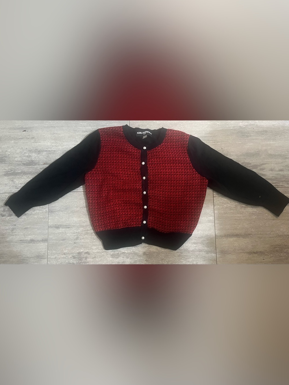KARL LAGERFELD Paris Cardigan Sweater Pearl Buttons Elegant Classic Small